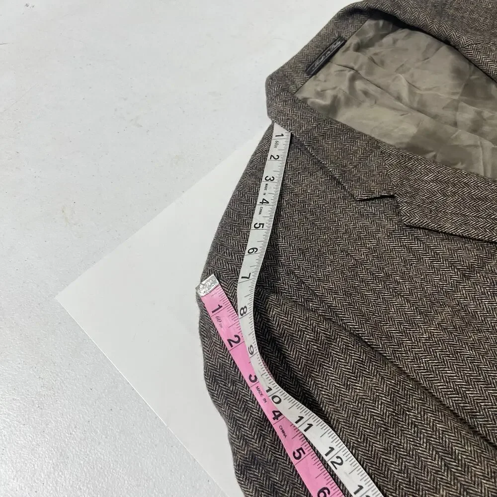 Corneliani Wool Camel Silk Tweed Blazer Brown Jacket 56R Herringbone Italy
